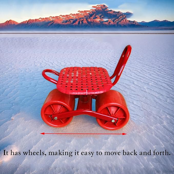 Heavy-Duty Stool Cart with Adjustable 19-31cm Height360°Swivel Rolling GardensPatio Wagon Scooter with 2 WheelsEasy to Use