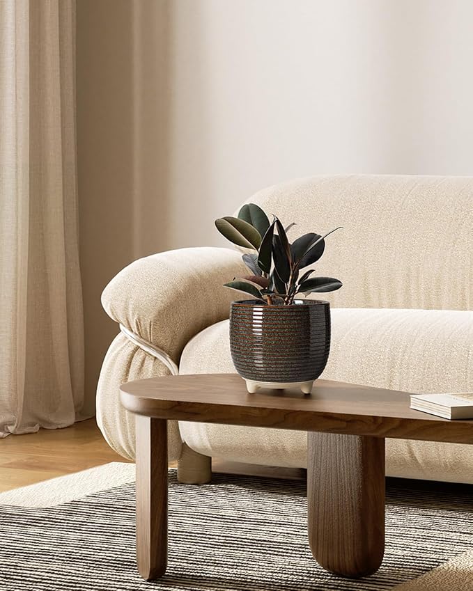 LE TAUCI Ceramic Plant Pots 5.1 + 6.4 Inch Footed Pots for Plants Modern Flower Pots for Home and Office Indoor Planters with Drainage Reactive Glaze Black
