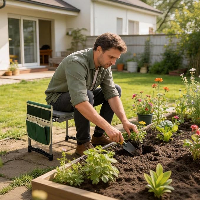 Garden Kneeler and Seat with 11.5 Wide Pad Foldable Garden Stool with 2 Tool Bags Heavy Duty Garden Kneeler for Gardening Women Horticulturist