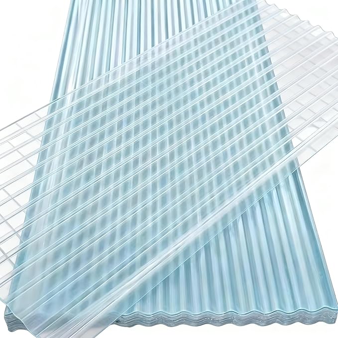 4 PCS Clear Polycarbonate Roofing Sheet Splicable Corrugated Greenhouse Panels Plastic UV Resistant Roofing Canopy Cover Easy Cut Covering Panel (Clear 4PCS 2.95x3.92ft)