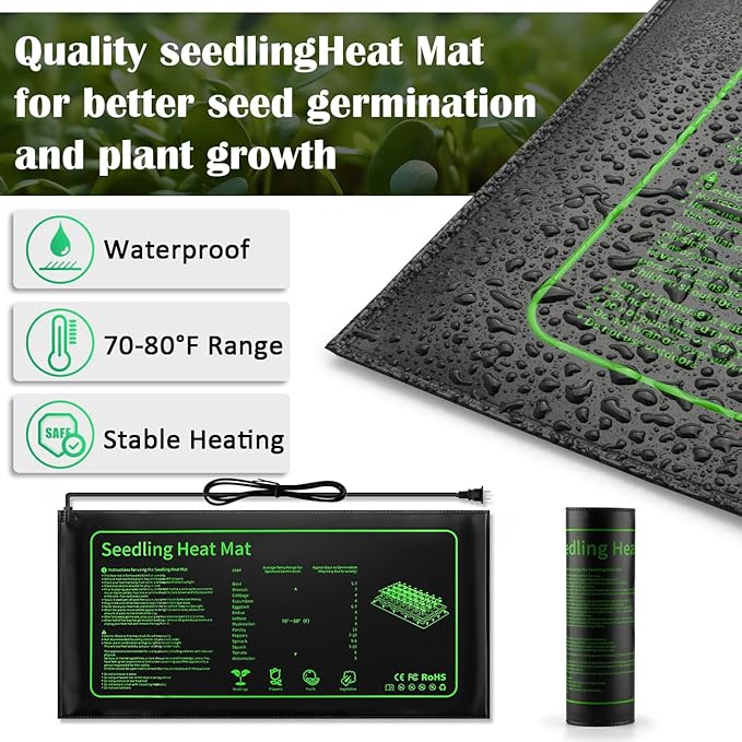 2-pack 1020 Trays with 7.3'' Domes &amp Heat Mats &amp Grow Lights – Heavy-Duty 1020 Seed Starter Kits Seedling Trays with Humidity Domes &amp Waterproof Heating Mats &amp LED Lights for Germinat