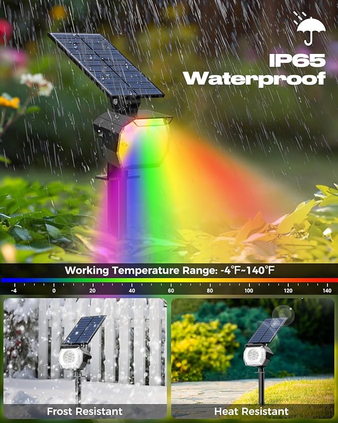 btfarm Solar Lights Outdoor Waterproof IP65-2 Pack LED Color Changing Spot Light 7 Lighting Color RGB Powered Spotlights Uplight for Yard Tree Landscape Garden Christmas Halloween