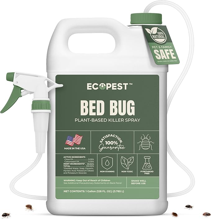 Bed Bug Spray – Natural Plant-Based Killer for Indoor Pest Control | Home Bedbug Spray and Repellent | Made with Clove Oil Safe for Use Around Children and Pets (128 oz)