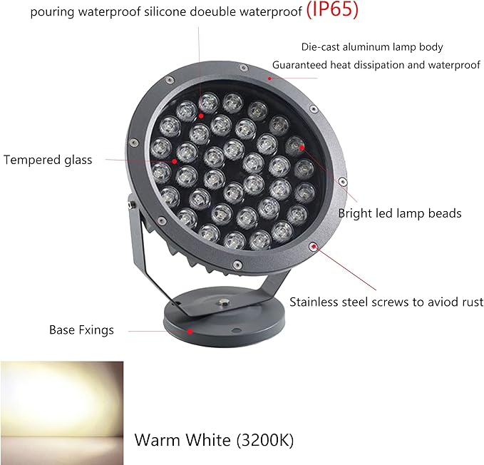 Outdoor LED Spotlight Waterproof Bright Outdoor Landscape Automatic Timer Mini Lawn Lamp 36W Graden Lights Lawn Accent Lighting with Plug Courtyard Flag Light Plants Backdrop Warm White