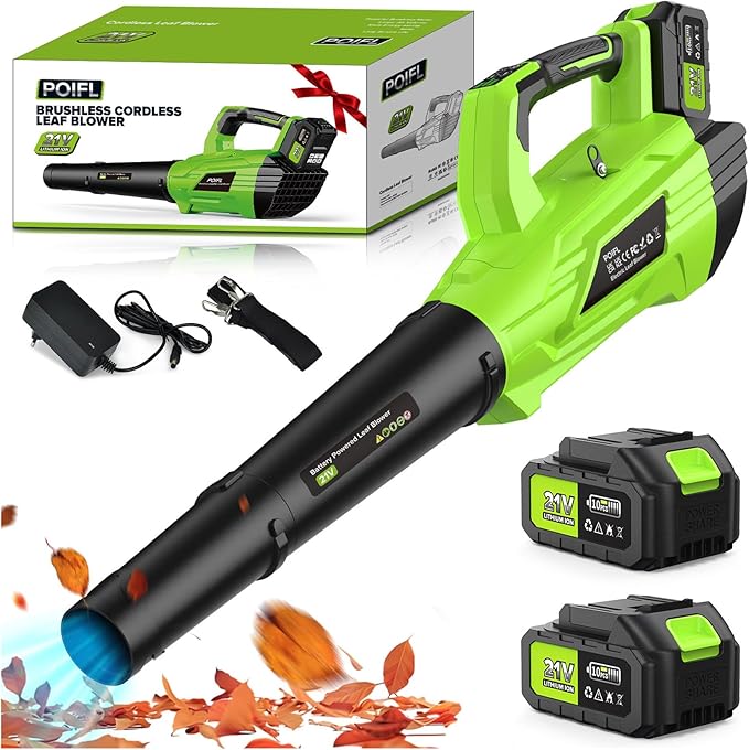Cordless Leaf Blower 21V Battery 680CFM 190MPH Electric Blower with 5-Variable Speed Turbo Mode Green Black