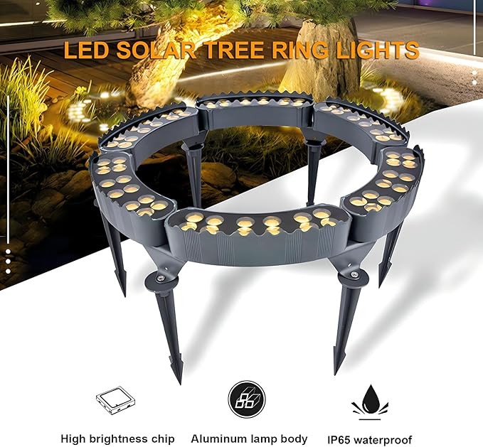Garden Solar Lights LED Solar Landscape Spotlights for Big Tree Outdoor Ring Tree Light Made to Last(Green LightPack of 6)