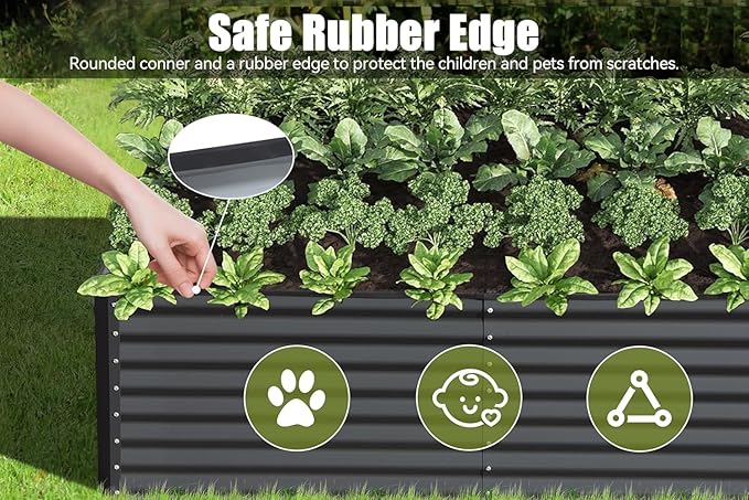 Planter Boxes Outdoor 6x3x2 Ft Metal Garden Raised Bed Galvanized Garden Boxes Outdoor Raised for Elevated Vegetable Flower Herbs (6x3x2FT-Dark Gray)