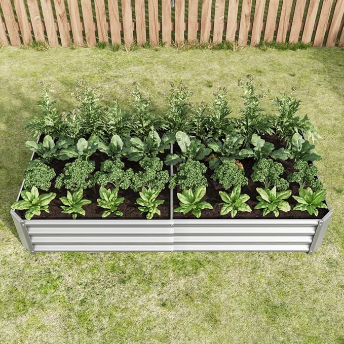 Metal Raised Garden Bed for Outdoor Use 6 ft x 3 ft x 1 ft Rectangle Planter Box for Vegetables Flowers and Herbs - Silver (Silver with 6x3x1ft)