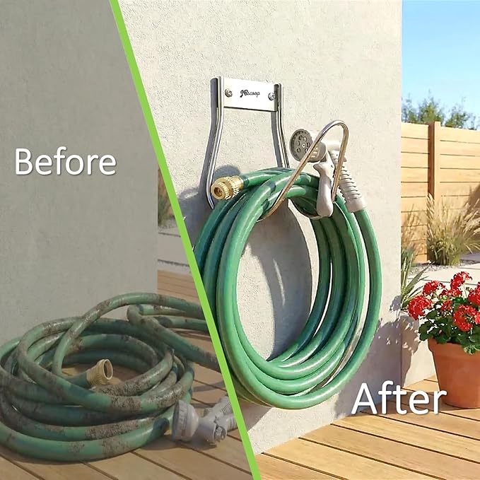 JBscoop Garden Hose Holder Stainless Steel Small Wall Mount Garden Hose Hook Ideal for Water Air Hydraulic Hose Ropes Extension Cords Heavy Duty &amp Rust Proof Size:6.3x7x6.3 Set of 1
