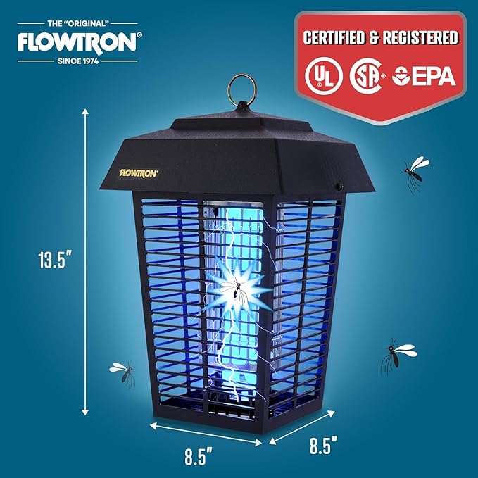 Flowtron Bug Zapper 1 Acre of Outdoor Coverage with Powerful 40W Bulb &amp 5600V Instant Killing Grid with Mounting Bracket &amp Mosquito Attractant Cartridge