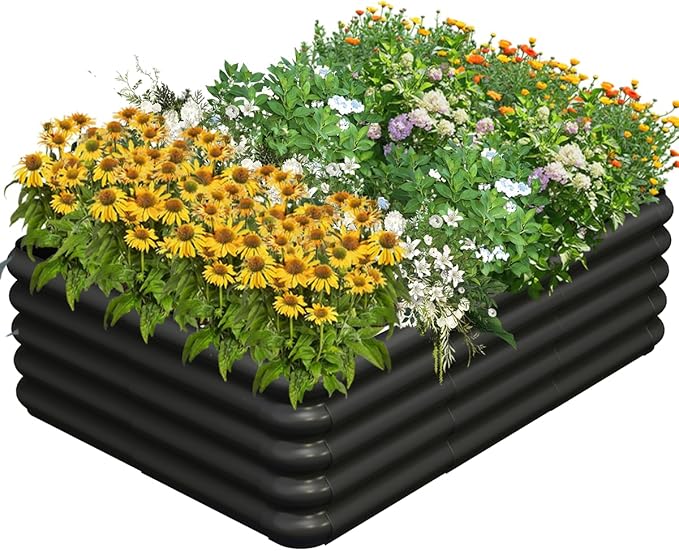 4.3x3x1ft Raised Garden Bed Kit for Outdoors Rustproof PP Raised Planter Box Large Garden Box Flower Bed with Press-Fit Assembly Gardening Containers for Vegetables Flowers Herbs Balck