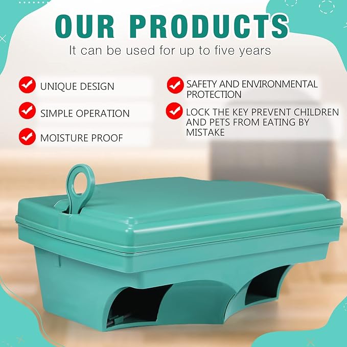 Qualirey 6 Pcs Rat Bait Stations with 6 Keys Reusable Heavy Duty for Rodents Outdoor Mouse Large Station Holder Traps for Mice Pests Bait Not Included(Green)