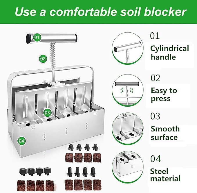 Dxcaicc Soil Blocker Stainless Steel You Can Get 8 5 by 5Cm Soil Blockers at A Time with 12 Accessories