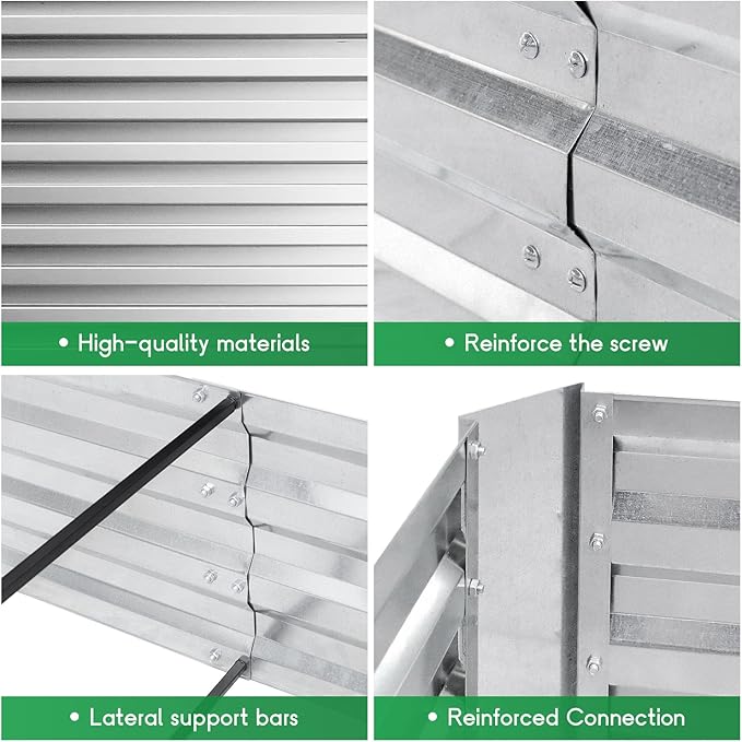 PayLessHere Galvanized Raised Garden Bed Outdoor Elevated Planter 6x3x1FT Vegetable Flower and Herb Planter Box Kit with Galvanized Steel and Metal Pole Reinforcement(Silver)