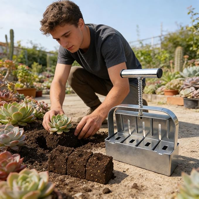 Soil Block Maker - Steel Manual Compactor 2 Inch Block Maker for Gardening Planting Transplanting Cutting Propagator Tool Starter Tray Garden Yard Greenhouse Use Men Women Gardening Accessory Dura