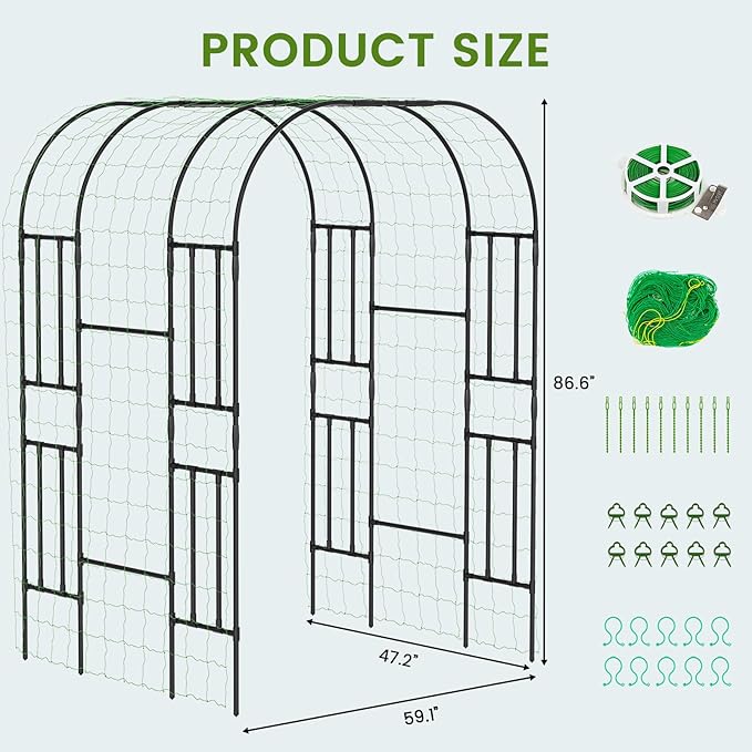 Tall Garden Arch Trellis for Climbing Plants Outdoor 87in Tall Metal Plant Support Cucumber Trellis for Climbing Vine Vegetable/Fruit/Flower Outdoor Yard Lawn Garden Arch Tunnel Trellis