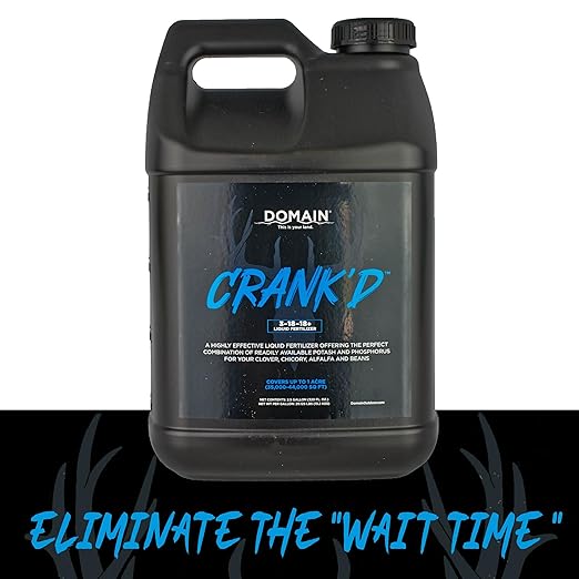 Domain Outdoors Crank’d Liquid Fertilizer Food Plot Supplement - High Efficiency Ortho-Phosphate 3-18-18 for Whitetail Deer Forage 2.5 Gallon