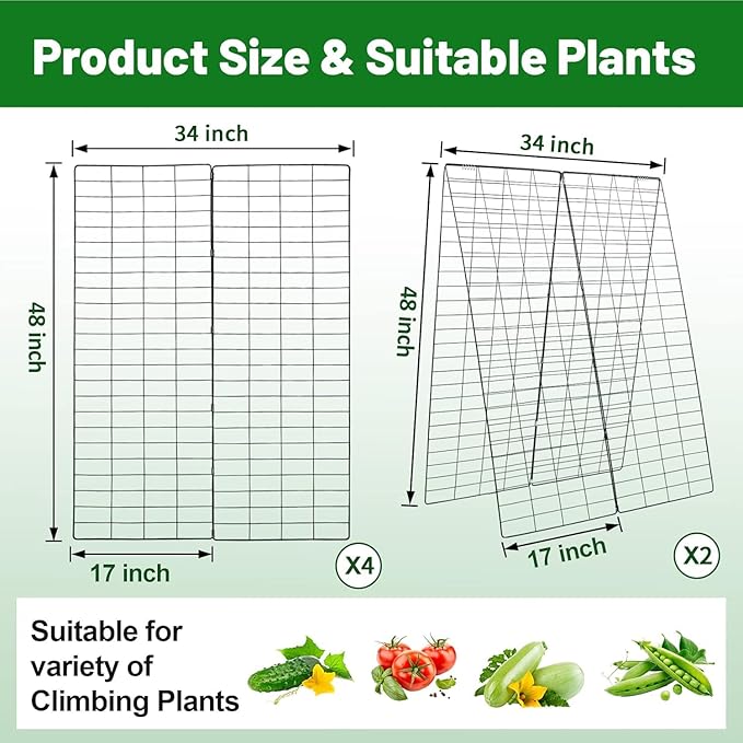 48 H x 34 L Cucumber Trellis for Garden A Frame Garden Trellis for Climbing Plants Outdoor for Raised Bed(2 Packs)