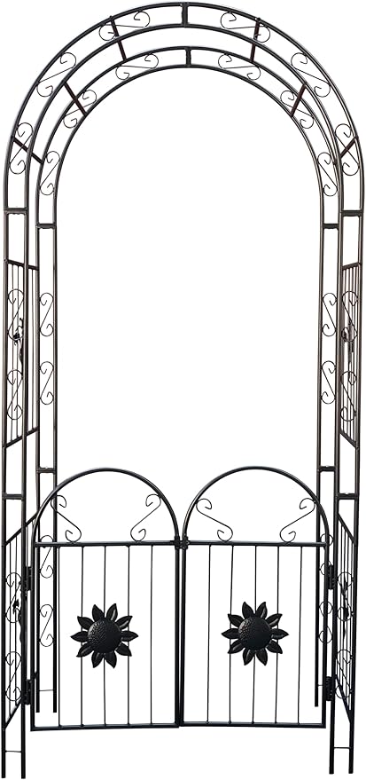 Metal Garden Arch with Doors GTrClimbing Plants Support Arch Outdoor Arch Wedding Arch Party Events Archway Black RL989