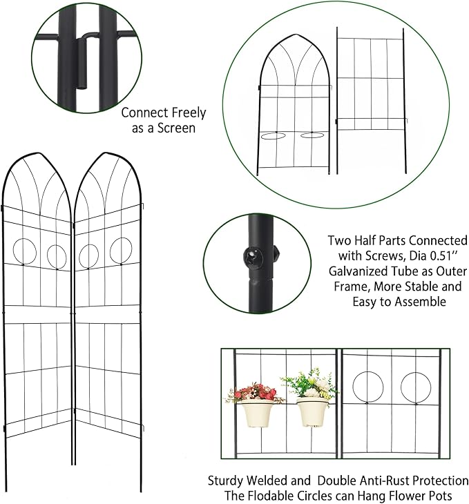 4 Pack Large Garden Trellis 78.7 H x 19.7 W Heavy Duty Rustproof Black Iron Plant Trellis for Potted Plant Support Metal Climbing Rose Trellis Vine Vegetable Cucumber