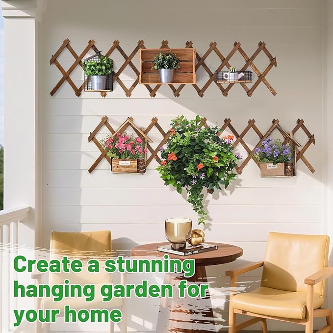 Pack of 4 Extra Thick Wooden Wall Trellis - Expandable Wall Planter Lattice Panels for Climbing Plants Hanging Vertical Plant Support Fence Frame Outdoor Indoor for Balcony Patio Garden Room