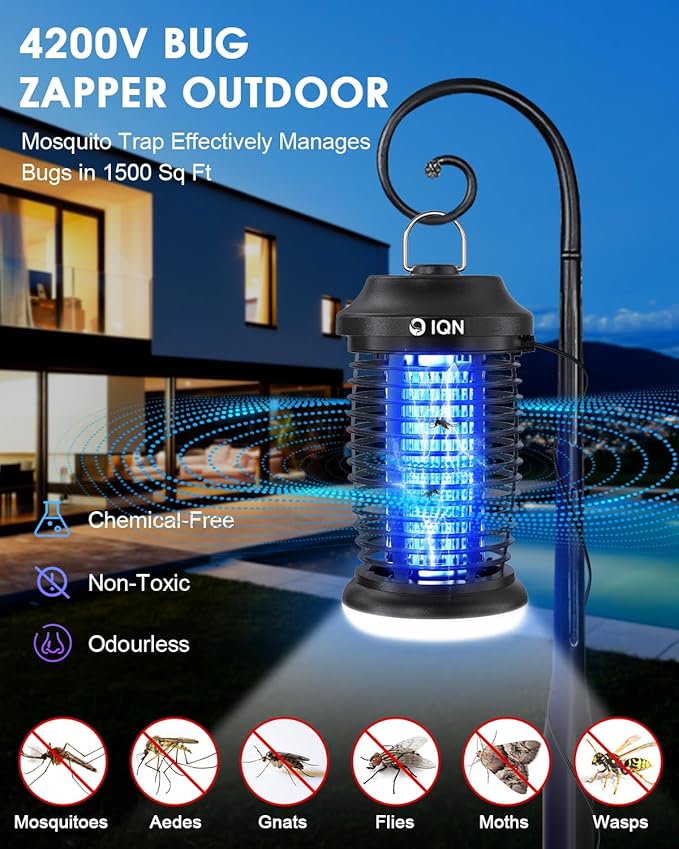 Outdoor Insect Killer Mosquito Killer Electric Fly Killer Insect Killer Mosquito Killer Fly Trap Indoor and Outdoor Flying Insect Killer 4200V ABS Plastic Shell (Black)