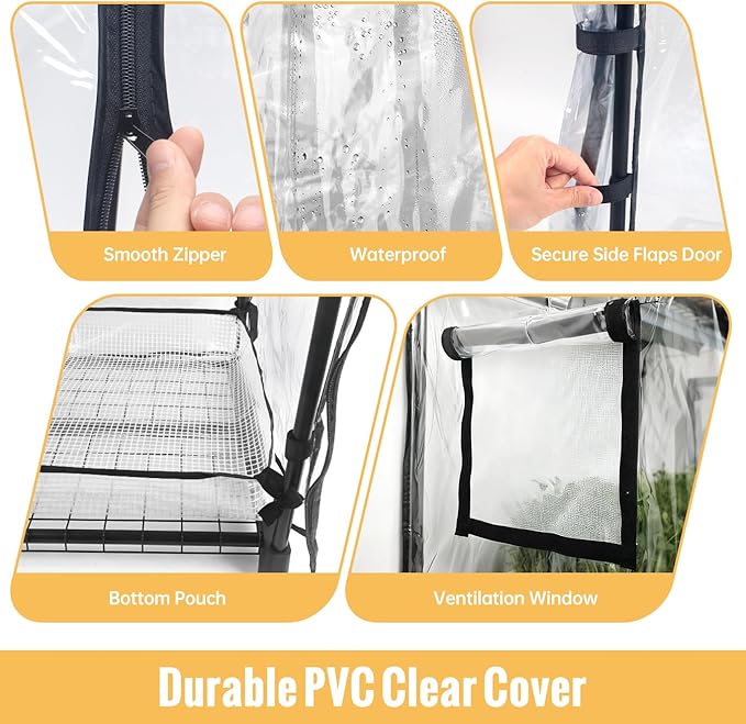 Indoor Greenhouse with Grow Light 4-Tier Plant Stand with Zippered PVC Tent Ventilation Window Bottom Pouch 20W Full Spectrum Plant Light with Timer for Seed Starting 27L x 19W x 59H