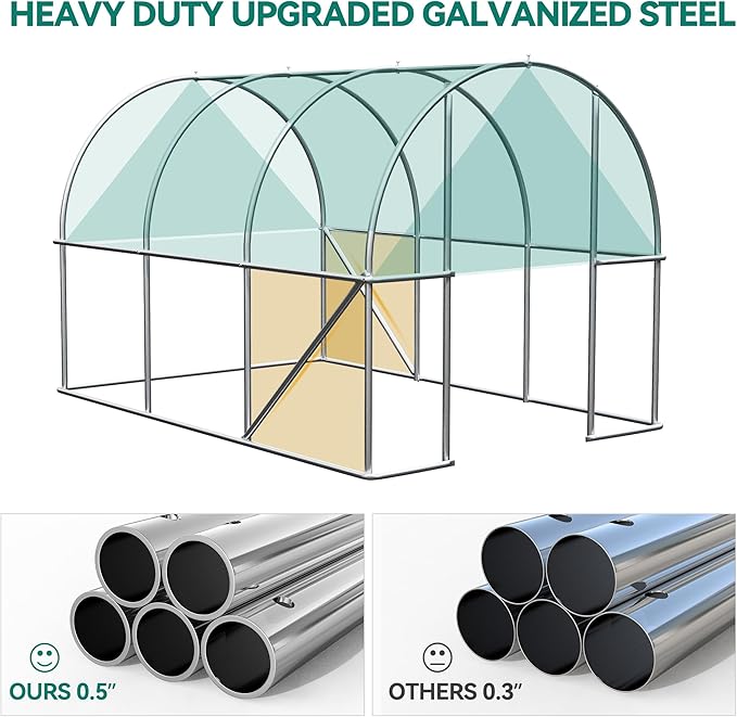 YITAHOME 10x6.5x6.5ft Greenhouses Large Walk-in Green House Heavy Duty Tunnel Green Houses Outdoor Portable Plant Gardening Upgraded Galvanized Steel Frame Zipper Doors 5 Crossbars Garden White