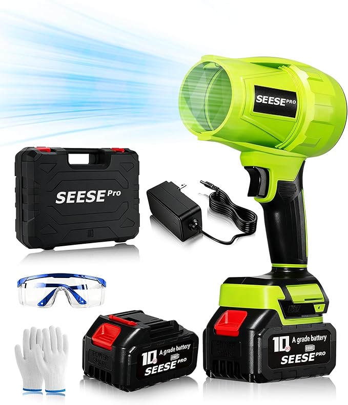 980000 RPM Cordless Leaf Blower with 1200g Thrust 1200 CFM &amp 200 MPH Airflow Ultra-Light Turbo Handheld Blower for Patio Lawn Leaves Car Drying (1 * 10 Batteries Set)