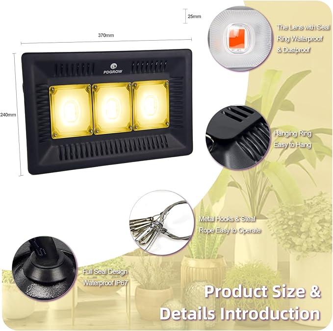 CANAGROW Waterproof Plant Light Outdoor Grow Light Sunlike Full Spectrum COB LED Grow Lamp Refugium Light for Saltwater Aquarium No Noise Heating Lamps for Plants Seeding Veg Blooming Fruiting