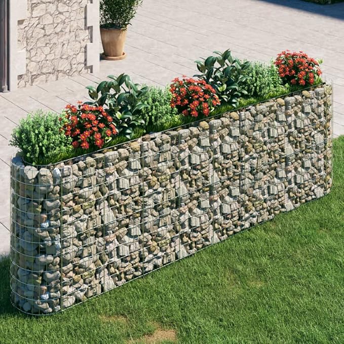 Gabion Raised Bed Planter Basket Pot Wall Outdoor Garden Lawn Patio Border Gardening Flower PlantGabion Cages Basket 129.9x19.7x39.4