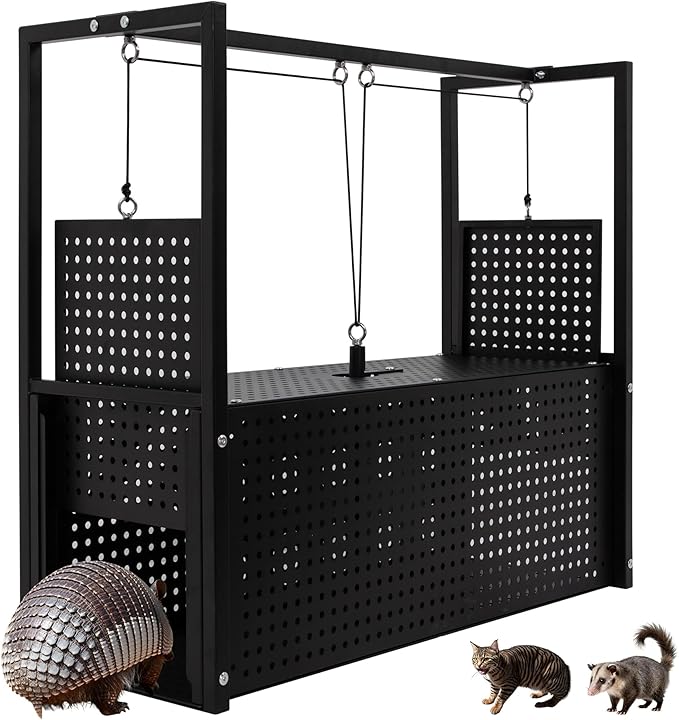 32’’ Armadillo Trap Heavy Duty Steel Live Animal Trap Humane Catch &amp Release for Armadillos Raccoons Cats Skunks &amp Other Medium-Sized Wildlife