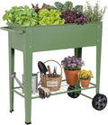 Tall Raised Garden Bed Outdoor with Wheels Metal Elevated Raised Planter Box with Drainage Holes for Vegetables Flower Herbs(Green)