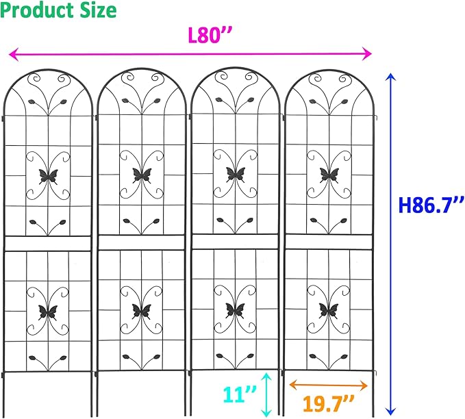 4 Pack Metal Garden Trellis 86.7 x 19.7 Rustproof Trellis for Climbing Plants Outdoor Flower Support Black-82