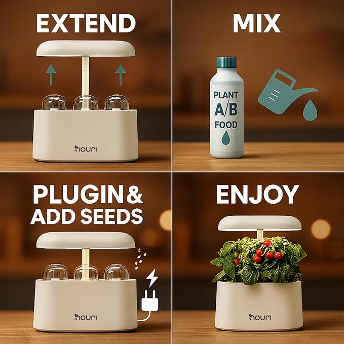 Nouri 5 Pod APP Smart Garden for Home Cooks with Heirloom Basil | Hydroponics Growing System Kit | LED Grow Lights | Indoor Gardening System | Herb Garden Planter Indoor Kit | Gifts for Women &amp Me