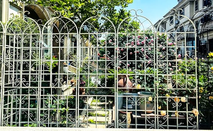 4 Pack Metal Garden Trellis 86.7 White Fence Rustproof Garden Trellis for Climbing Plants Support Roses Flower Outdoor Lawn Cream White