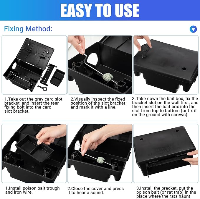 Qualirey Rat Stations Large Rodent with Key Reusable Mouse Stations Mice Blocks Heavy Duty Boxes for Outdoor Rodents Mice Blocks Black(9.8 x 7.5 x 3.9 InchesClassic12 Pack)