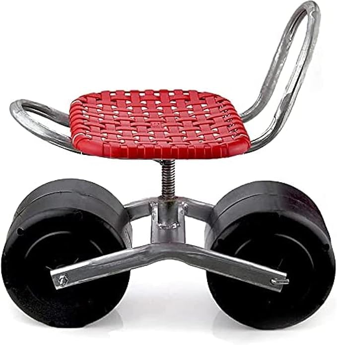 Garden Seat on Wheels Durable Garden Stool with Height-Adjustable Backrest Reduces Waist and Leg Pain 360 Degree Swivel for Weeding Gardening Lawn Care E