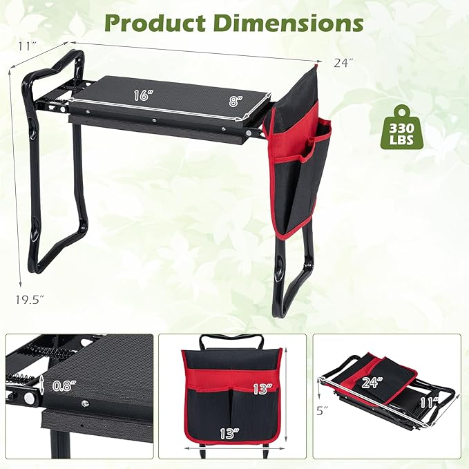 Goplus Garden Kneeler and Seat Heavy-Duty Garden Bench w/Large Tool Pouch Widen EVA Foam Kneeling Pad Portable Gardening Helper for Women Men Seniors Foldable Garden Stool for Kneeling &amp Sitti