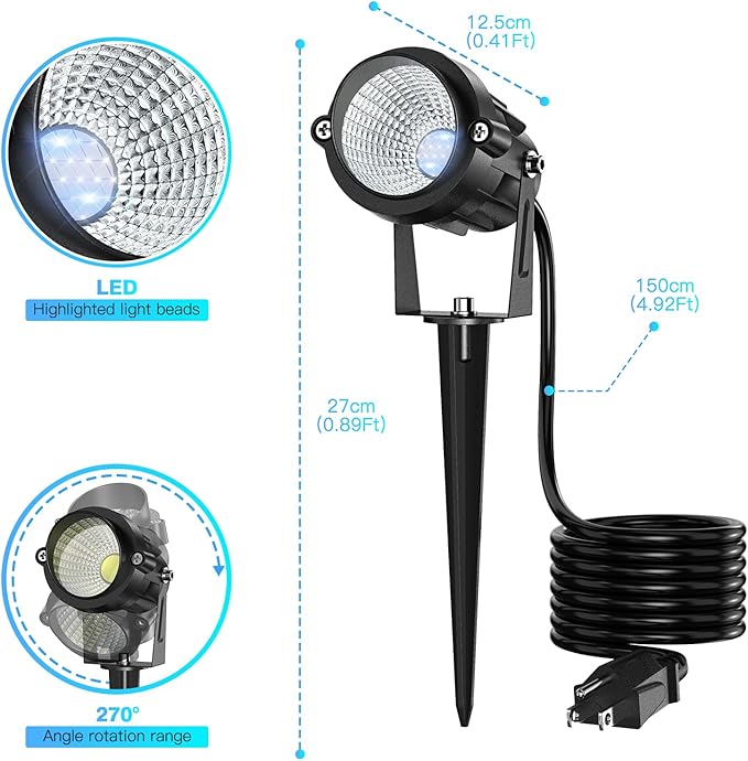 High Brightness 1000LM Outdoor Spot Lights for Yard 3500K Warm White Spot Lights Outdoor with 4.9FT Electric Cord 10W LED IP66 Waterproof Landscape Spotlights for Garden Tree Flag - 4 Pack