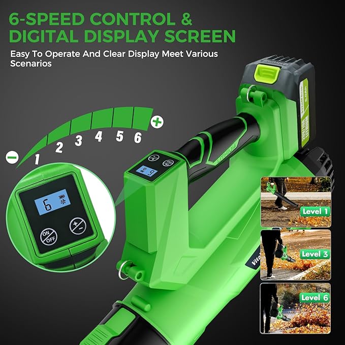 Cordless Leaf Blower with 2× 6.0Ah Batteries and Charger 540CFM/170MPH Battery Powered Leaf Blower 6 Speeds Lightweight Electric Leaf Blowers for Lawn Care Patio Dust and Leaves Cleaning 2025