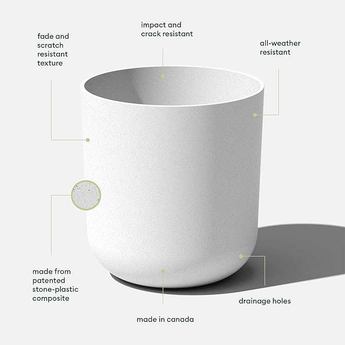 Veradek Mason Series Lima Planter - Round Planter for Indoor or Outdoor Porch/Garden | Made from Plastic-Stone Composite with Drainage Holes | Modern Décor for Succulents Flowers Small Plants