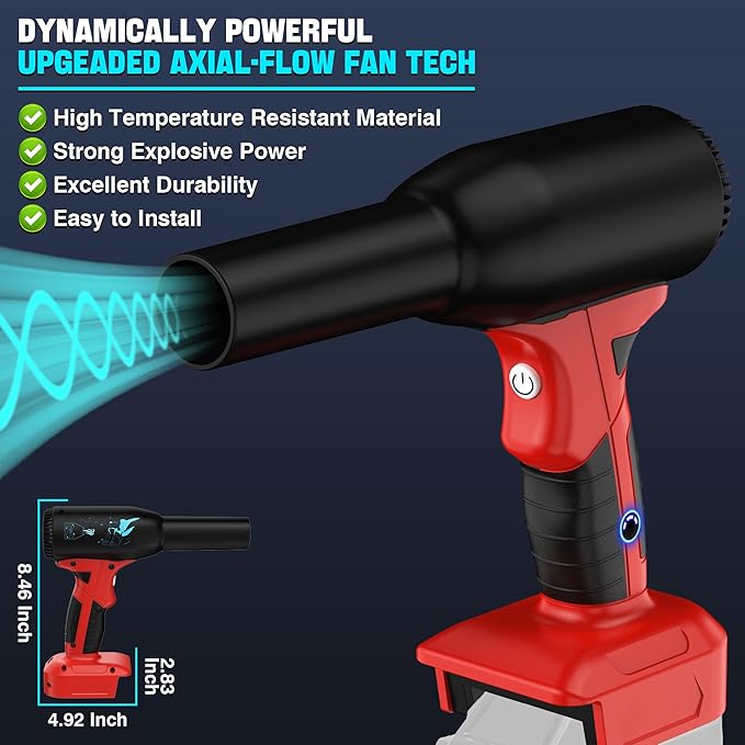 500W Cordless Air Duster for Milwaukee 18V M18 Battery 400G High Power Wind Speed Compressed Air Blower Rechargeable Electric Jet Dry for Keyboard PC Electronics Cleaning Replace Canned Air