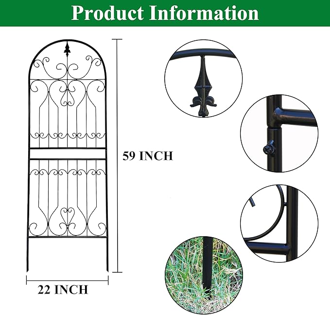 Trellis for Climbing Plants 59 H x 22 W Metal Unique Design Decorative Garden Structure Weather-Resistant Trellises Outdoor Decor Flowers Roses Vine Ivy Clematis 1 Pack