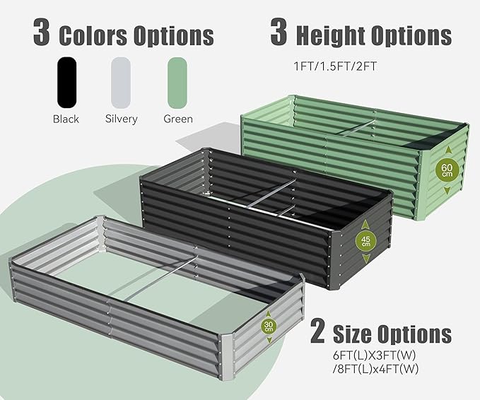 6x3x1.5ft Galvanized Raised Garden Bed Outdoor Planter GBoxes Large Metal Planter Box for Gardening Vegetables Fruits Flowers Green