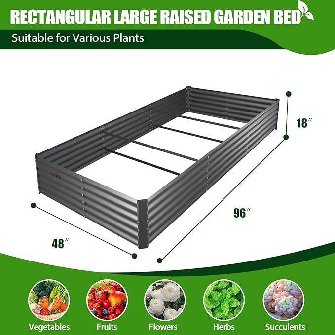 A ANLEOLIFE 8X4X1.5ft Galvanized Raised Garden Bed Kit Rectangular Large Metal Deep Root Planters for Outdoor Plants Vegetables Flowers Herb 359 Gallon Capacity- Quartz Grey