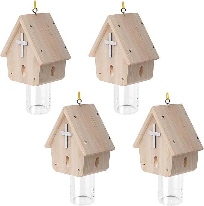 Carpenter Bee Trap for Outside - Church Style Nature Hanging Wood Carpenter Bee Traps Outdoor - Insect Traps with Removable Vault(4 Pack)