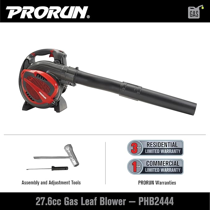 PRORUN 27.6cc 450 CFM 160 MPH Gas-Powered 2-Cycle Handheld Leaf Blower PHB2444