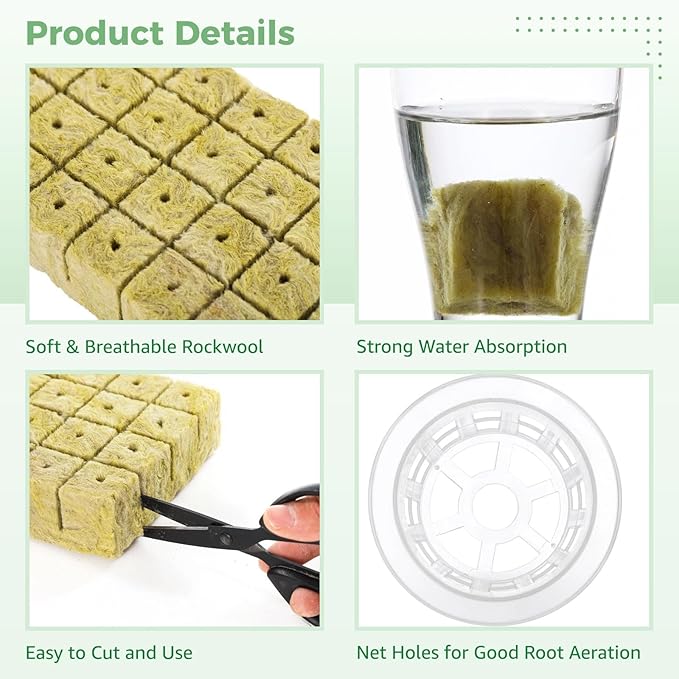 72 Cubes &amp Net Pots Set for Hydroponics Stonewool Starter Kit Quick Seed Germination Water Retention for Seedling Growth