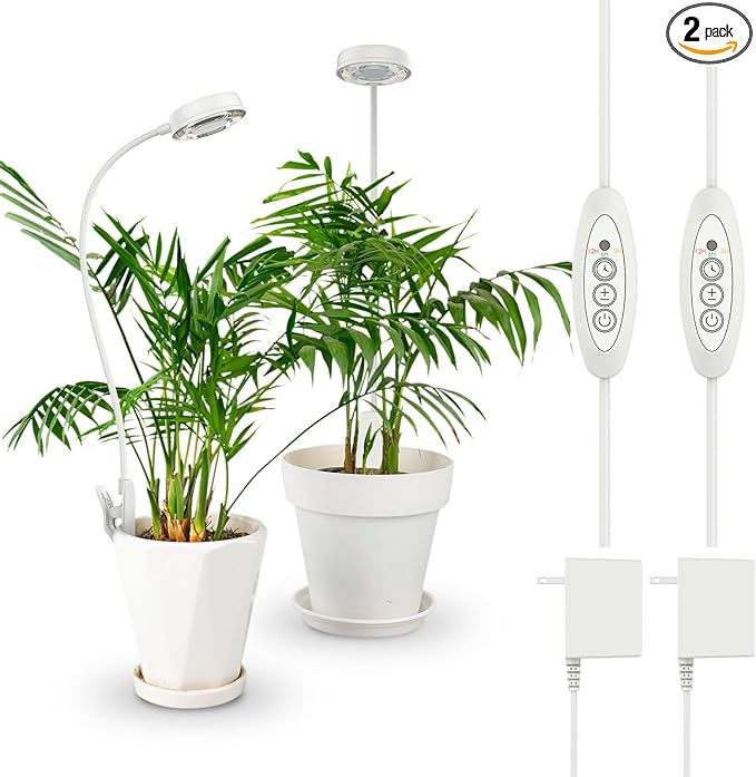 SANSI Grow Lights for Indoor Plants Pot Clip LED Plant Light for Growing Full Spectrum Plant Growing Lamp with 4-Level Dimmable Auto On Off 3 6 12 Hrs Timer for Pot Plants White 10W 2-Pack